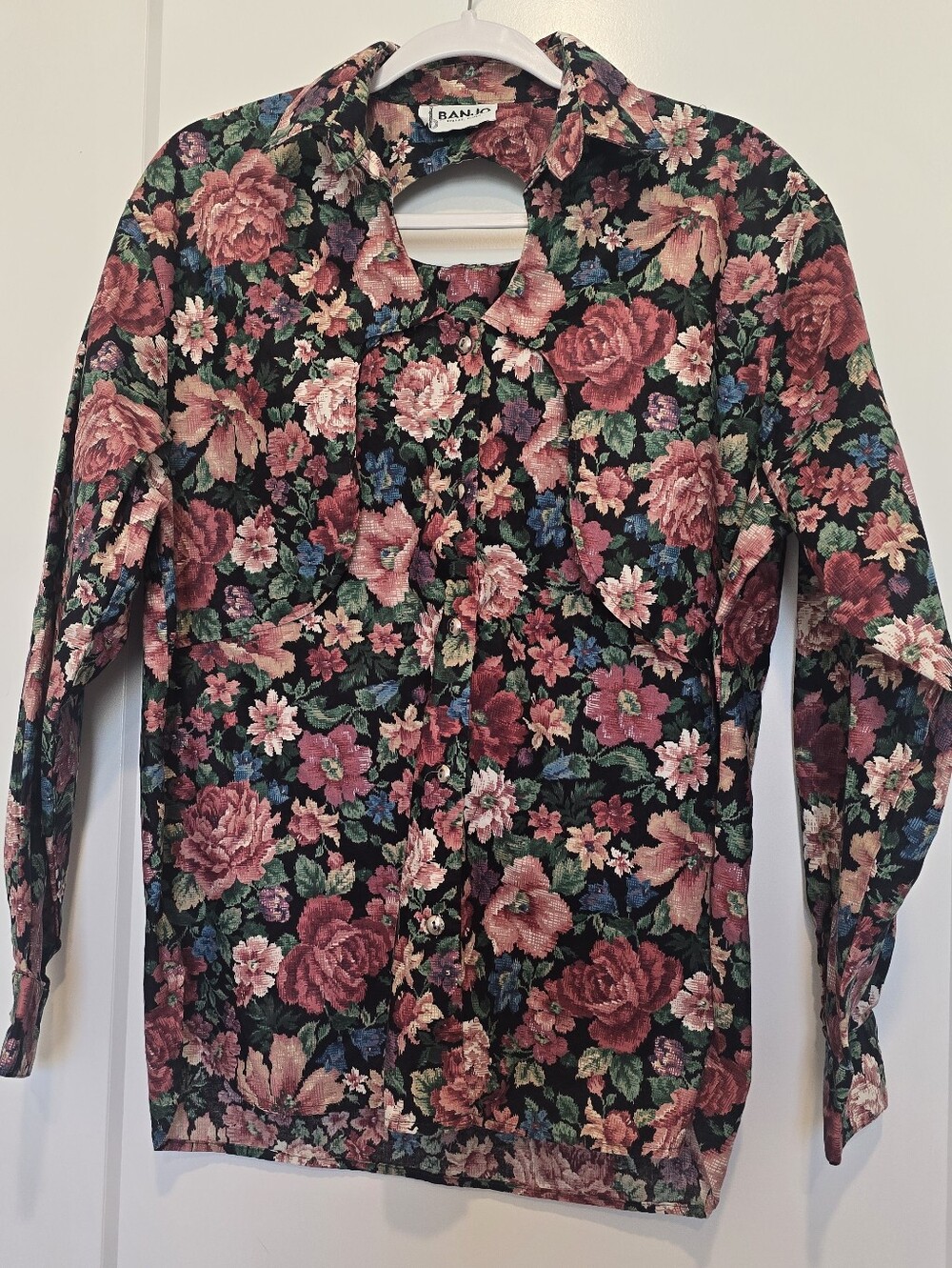 Vtg Banjo Dallas TX Made In USA Floral Button-Up Shirt Western Tapestry Keyhole